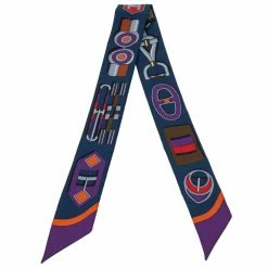 Hermes Marine Blue Carré En Boucles Silk Twilly For Women -Deals Hermes Store luxury women hermes used accessories p531227 001