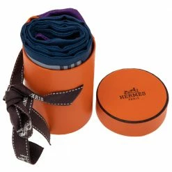 Hermes Marine Blue Carré En Boucles Silk Twilly For Women -Deals Hermes Store luxury women hermes used accessories p531227 004