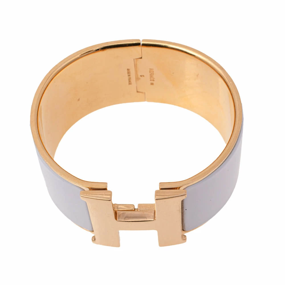 Hermes Hermès Clic Clac H Extra Wide White Enamel Gold Plated Bracelet PM For Women 7 Hermes Hermès Clic Clac H Extra Wide White Enamel Gold Plated Bracelet PM For Women - Image 5