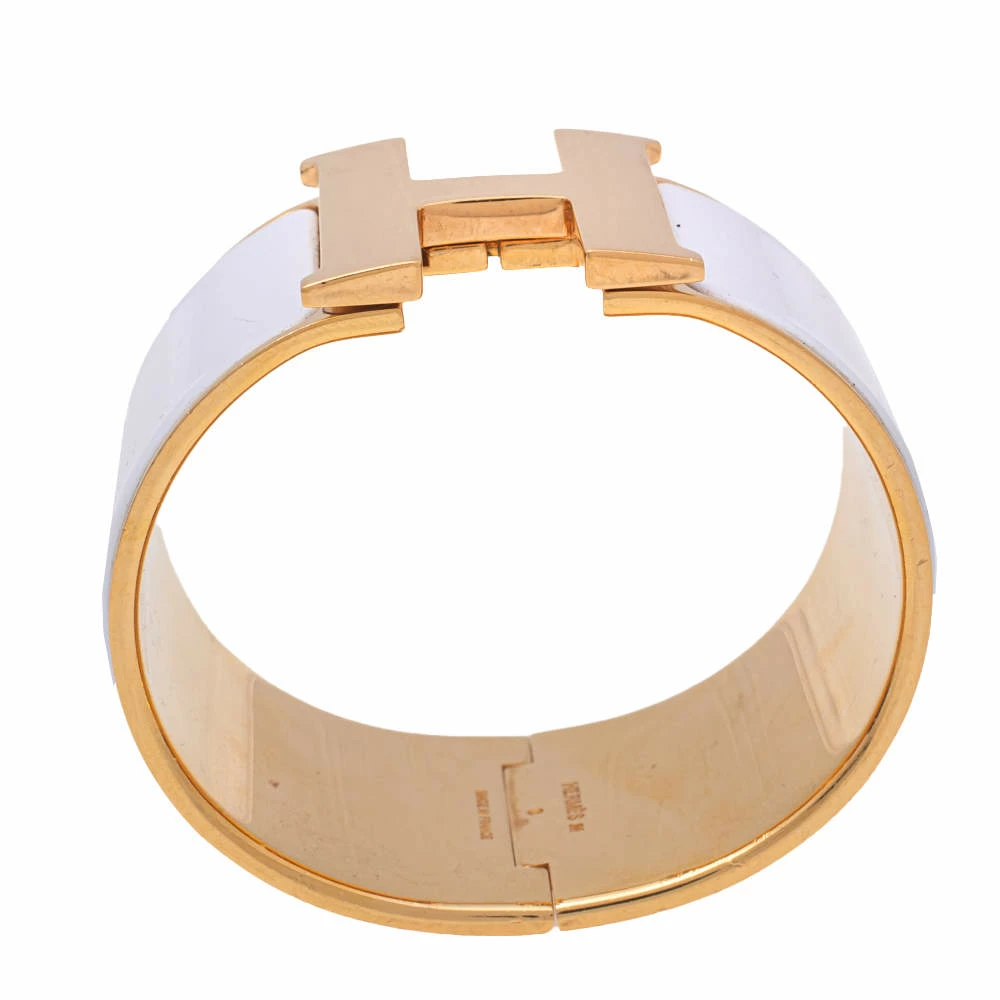 Hermes Hermès Clic Clac H Extra Wide White Enamel Gold Plated Bracelet PM For Women 6 Hermes Hermès Clic Clac H Extra Wide White Enamel Gold Plated Bracelet PM For Women - Image 4
