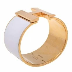 Hermes Hermès Clic Clac H Extra Wide White Enamel Gold Plated Bracelet PM For Women 11 Hermes Hermès Clic Clac H Extra Wide White Enamel Gold Plated Bracelet PM For Women -Deals Hermes Store luxury women hermes used accessories p531275 004