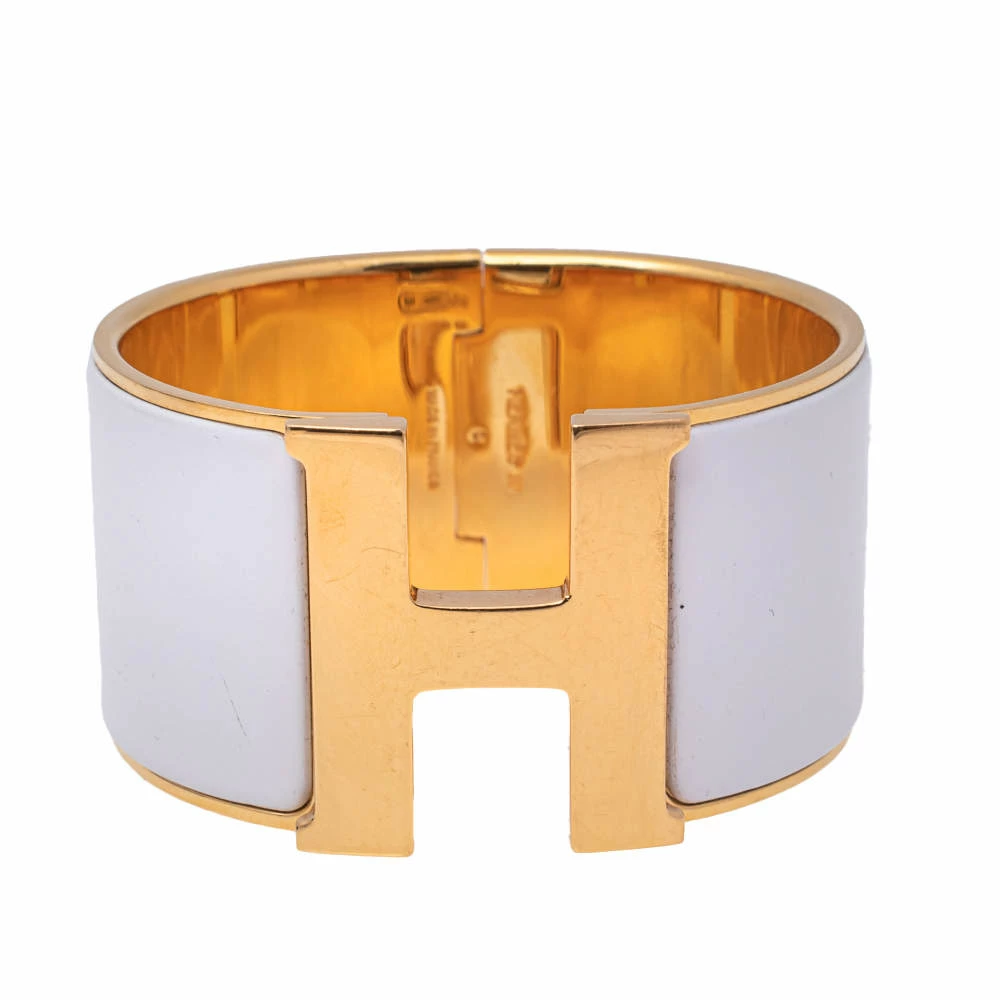 Hermes Hermès Clic Clac H Extra Wide White Enamel Gold Plated Bracelet PM For Women 3 Hermes Hermès Clic Clac H Extra Wide White Enamel Gold Plated Bracelet PM For Women