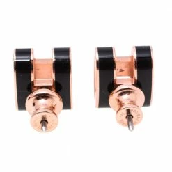Hermes Hermès Mini Pop H Black Lacquered Rose Gold Plated Stud Earrings For Women -Deals Hermes Store luxury women hermes used accessories p531284 004