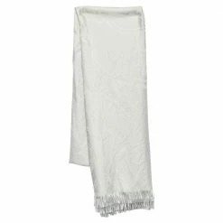 Hermes Light Grey Logo Jacquard Cashmere & Silk Shawl For Women