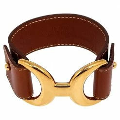 Hermes Pavane Brown Leather Gold Plated Bracelet S For Women -Deals Hermes Store luxury women hermes used accessories p534115 002