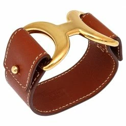 Hermes Pavane Brown Leather Gold Plated Bracelet S For Women -Deals Hermes Store luxury women hermes used accessories p534115 007