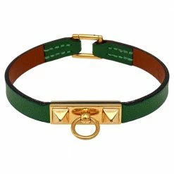 Hermes Micro Rivale Green Leather Bracelet S For Women -Deals Hermes Store luxury women hermes used accessories p534124 003