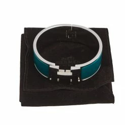 Hermes Hermès Clic Clac H Green Enamel Palladium Plated Wide Bracelet PM For Women -Deals Hermes Store luxury women hermes used accessories p534699 007