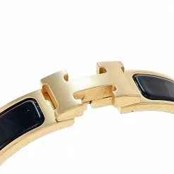 Hermes Clic H Black Enamel Gold Plated Narrow Bracelet PM For Women -Deals Hermes Store luxury women hermes used accessories p534755 006