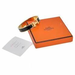 Hermes Clic H Black Enamel Gold Plated Narrow Bracelet PM For Women -Deals Hermes Store luxury women hermes used accessories p534755 009