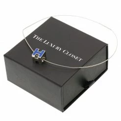 Hermes Cage D'H Blue Enamel Silver Tone Necklace For Women -Deals Hermes Store luxury women hermes used accessories p53494 005