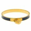 Hermes Kelly Blue Leather And Gold Plated Metal Bangle Bracelet For Women -Deals Hermes Store luxury women hermes used accessories p53521 001