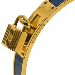 Hermes Kelly Blue Leather And Gold Plated Metal Bangle Bracelet For Women 12 Hermes Kelly Blue Leather And Gold Plated Metal Bangle Bracelet For Women -Deals Hermes Store luxury women hermes used accessories p53521 005