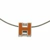 Hermes Cage D'H Orange Enamel Silver Tone Necklace For Women -Deals Hermes Store luxury women hermes used accessories p53575 001