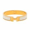 Hermes Clic H Gold Plate White Enamel Cuff Bracelet PM For Women 2 Hermes Clic H Gold Plate White Enamel Cuff Bracelet PM For Women -Deals Hermes Store luxury women hermes used accessories p536865 003