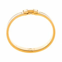 Hermes Clic H Gold Plate White Enamel Cuff Bracelet PM For Women -Deals Hermes Store luxury women hermes used accessories p536865 005