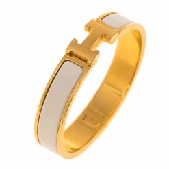 Hermes Clic H Gold Plate White Enamel Cuff Bracelet PM For Women -Deals Hermes Store luxury women hermes used accessories p536865 007