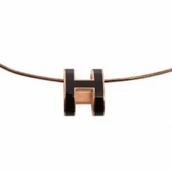 Hermes Hermès Pop H Black Lacquered Rose Gold Plated Pendant Necklace For Women