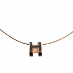 Hermes Hermès Pop H Black Lacquered Rose Gold Plated Pendant Necklace For Women -Deals Hermes Store luxury women hermes used accessories p537157 005