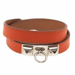 Hermes Rivale Double Tour Orange Bracelet M For Women