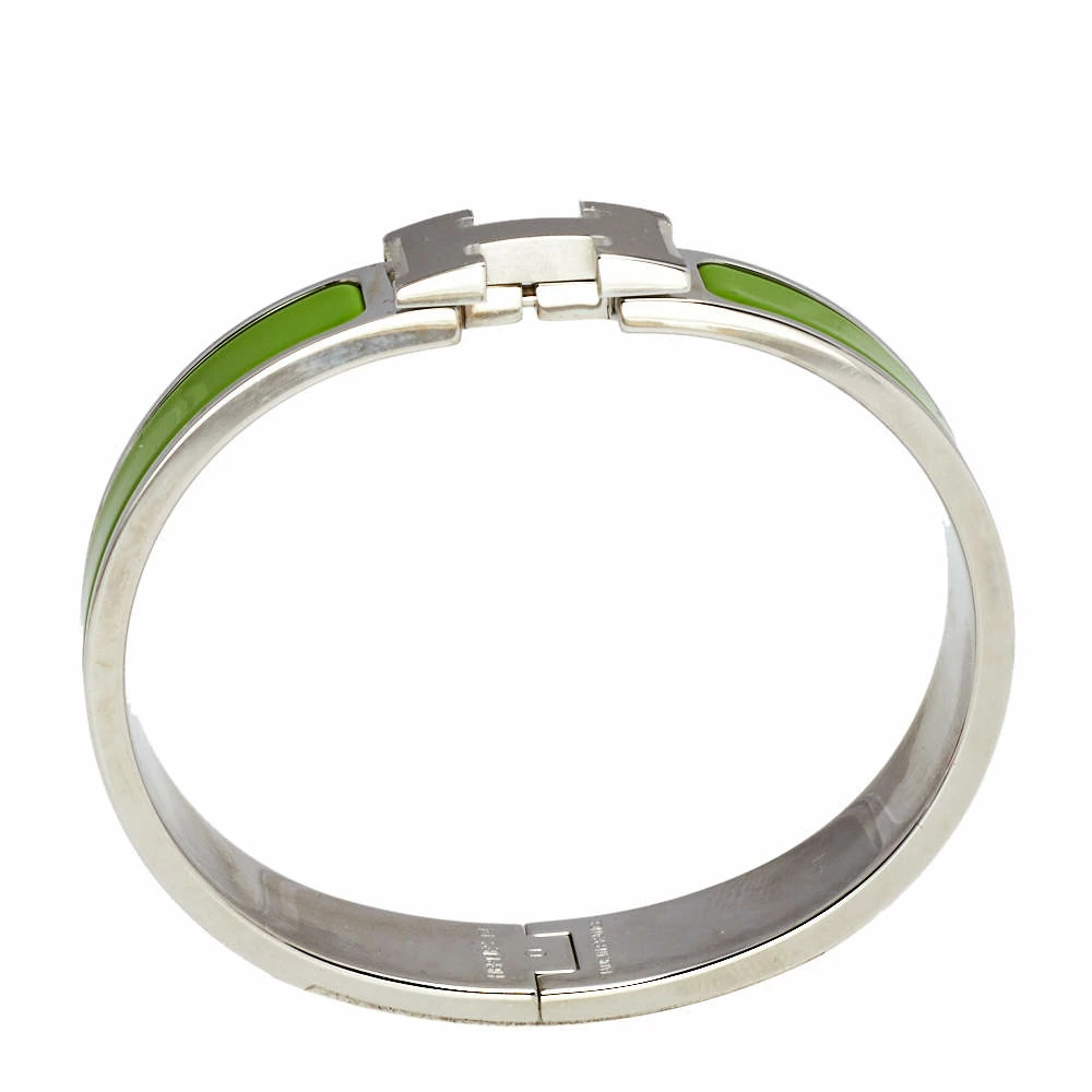 Hermes Hermès Clic H Green Enamel Palladium Plated Narrow Bracelet For Women 6 Hermes Hermès Clic H Green Enamel Palladium Plated Narrow Bracelet For Women - Image 4