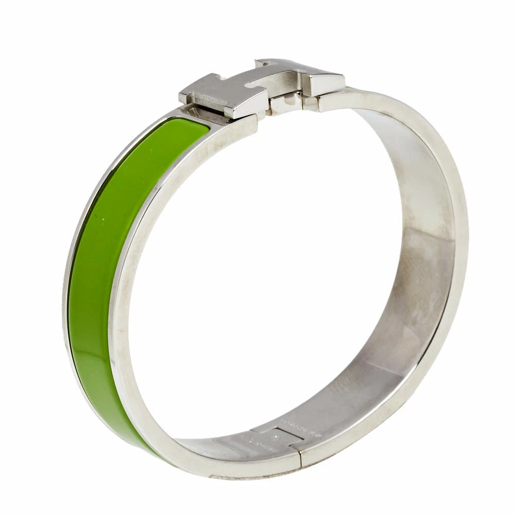 Hermes Hermès Clic H Green Enamel Palladium Plated Narrow Bracelet For Women 4 Hermes Hermès Clic H Green Enamel Palladium Plated Narrow Bracelet For Women - Image 2