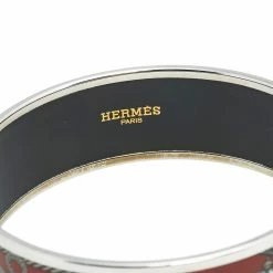 Hermes Hermès Red Grand Apparat Enamel Palladium Plated Wide Bangle Bracelet For Women -Deals Hermes Store luxury women hermes used accessories p542738 001