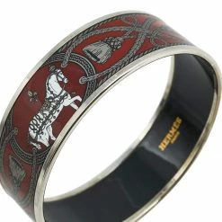 Hermes Hermès Red Grand Apparat Enamel Palladium Plated Wide Bangle Bracelet For Women -Deals Hermes Store luxury women hermes used accessories p542738 005