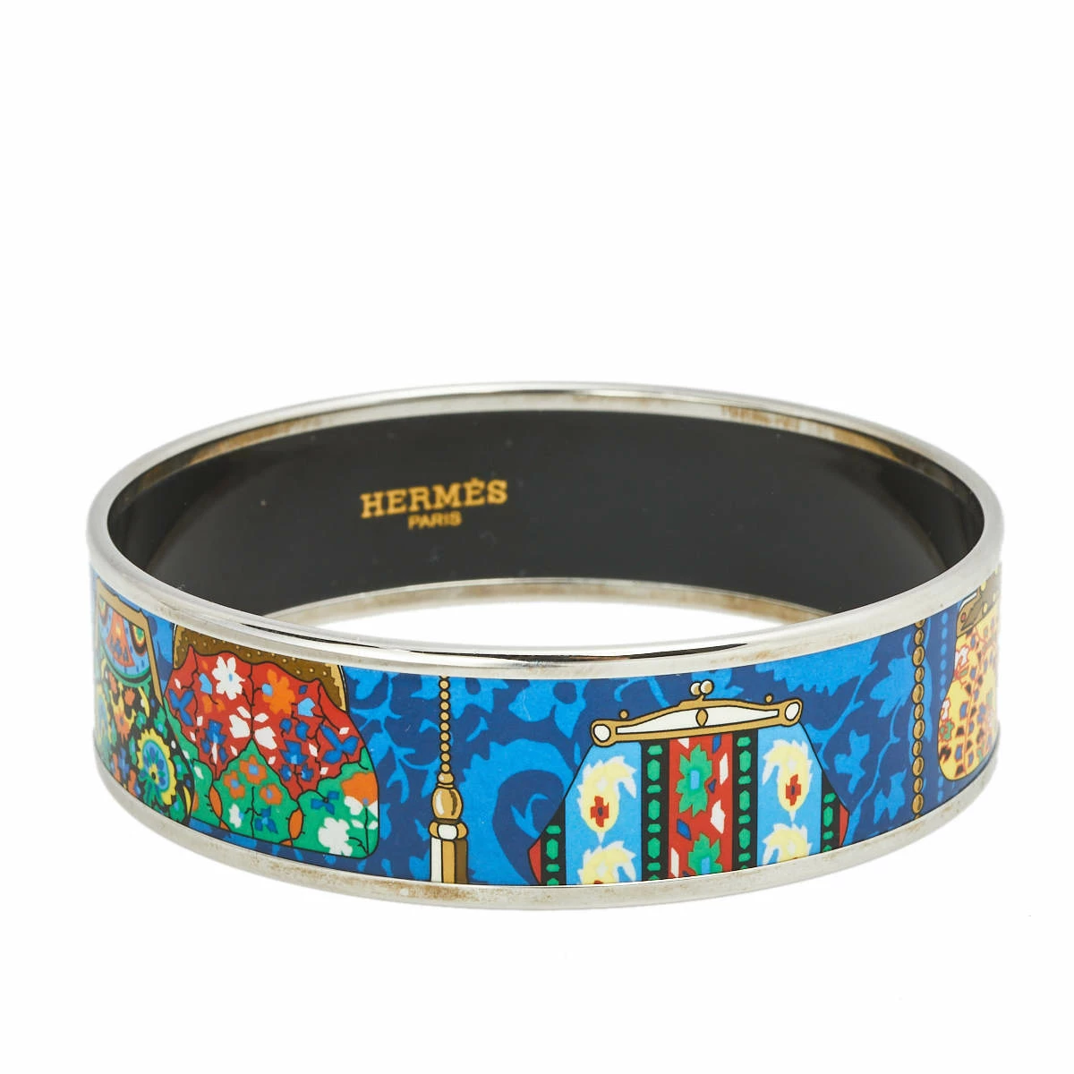 Hermes Hermès Multicolor Cachemire De Tamara Enamel Palladium Plated Bangle Bracelet For Women 3 Hermes Hermès Multicolor Cachemire De Tamara Enamel Palladium Plated Bangle Bracelet For Women
