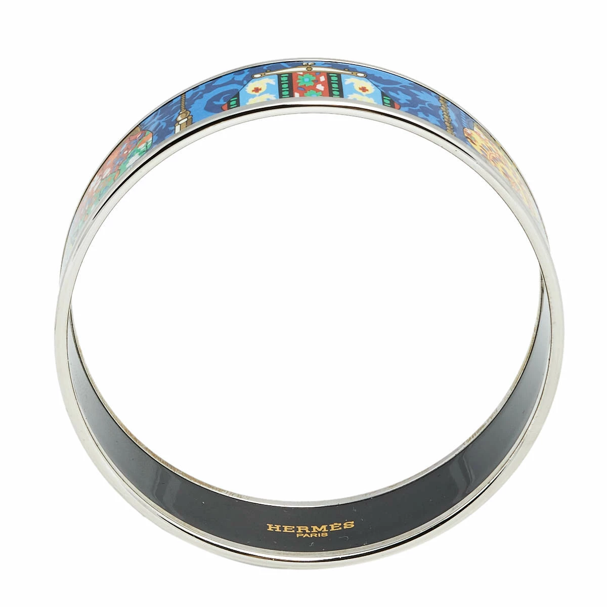 Hermes Hermès Multicolor Cachemire De Tamara Enamel Palladium Plated Bangle Bracelet For Women 6 Hermes Hermès Multicolor Cachemire De Tamara Enamel Palladium Plated Bangle Bracelet For Women - Image 4