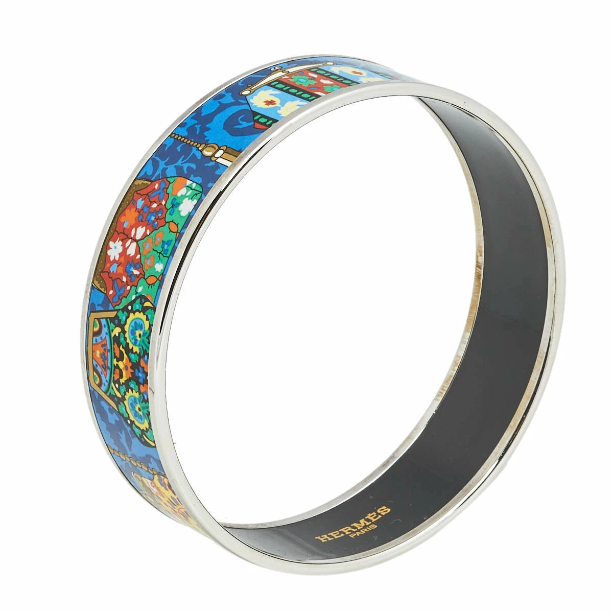 Hermes Hermès Multicolor Cachemire De Tamara Enamel Palladium Plated Bangle Bracelet For Women 4 Hermes Hermès Multicolor Cachemire De Tamara Enamel Palladium Plated Bangle Bracelet For Women - Image 2