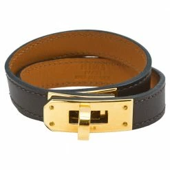 Hermes Hermès Brown Leather Kelly Double Tour Bracelet S For Women