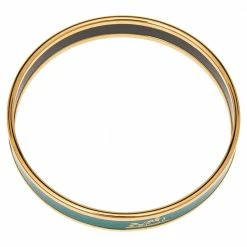 Hermes Hermès Calèche Green Enamel Gold Plated Bangle Bracelet For Women -Deals Hermes Store luxury women hermes used accessories p543585 003