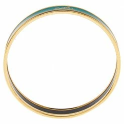 Hermes Hermès Calèche Green Enamel Gold Plated Bangle Bracelet For Women -Deals Hermes Store luxury women hermes used accessories p543585 004