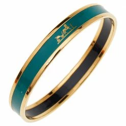 Hermes Hermès Calèche Green Enamel Gold Plated Bangle Bracelet For Women -Deals Hermes Store luxury women hermes used accessories p543585 006