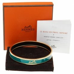 Hermes Hermès Calèche Green Enamel Gold Plated Bangle Bracelet For Women -Deals Hermes Store luxury women hermes used accessories p543585 007