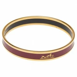 Hermes Hermès Calèche Mauve Enamel Gold Plated Bangle Bracelet For Women