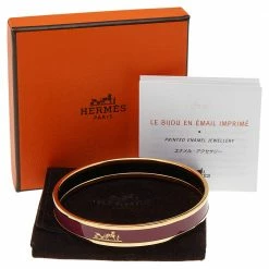 Hermes Hermès Calèche Mauve Enamel Gold Plated Bangle Bracelet For Women -Deals Hermes Store luxury women hermes used accessories p543595 006
