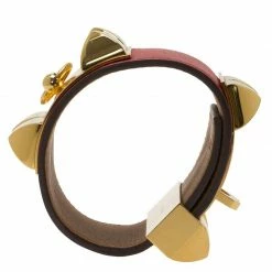 Hermes Hermès Collier De Chien Red Calfskin Leather Gold Plated Cuff Bracelet For Women -Deals Hermes Store luxury women hermes used accessories p54360 0004