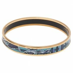 Hermes Hermès Multicolor Printed Enamel Gold Plated Bangle Bracelet For Women