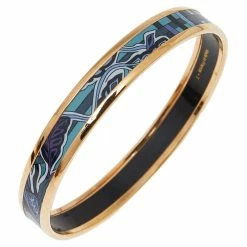Hermes Hermès Multicolor Printed Enamel Gold Plated Bangle Bracelet For Women -Deals Hermes Store luxury women hermes used accessories p543628 003