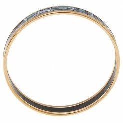 Hermes Hermès Multicolor Printed Enamel Gold Plated Bangle Bracelet For Women -Deals Hermes Store luxury women hermes used accessories p543628 005