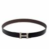 Hermes Black/Chocolate Chamonix And Togo Leather H Buckle Reversible Belt 110CM For Women