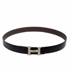 Hermes Black/Chocolate Chamonix And Togo Leather H Buckle Reversible Belt 110CM For Women