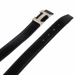 Hermes Black/Chocolate Chamonix And Togo Leather H Buckle Reversible Belt 110CM For Women -Deals Hermes Store luxury women hermes used accessories p543634 004