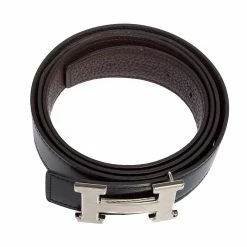 Hermes Black/Chocolate Chamonix And Togo Leather H Buckle Reversible Belt 110CM For Women -Deals Hermes Store luxury women hermes used accessories p543634 005