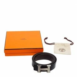 Hermes Black/Chocolate Chamonix And Togo Leather H Buckle Reversible Belt 110CM For Women -Deals Hermes Store luxury women hermes used accessories p543634 007