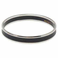 Hermes Hermès Black Engraved Enamel Sellier Narrow Bracelet For Women