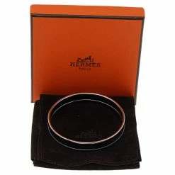 Hermes Hermès Black Engraved Enamel Sellier Narrow Bracelet For Women -Deals Hermes Store luxury women hermes used accessories p543639 007