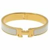 Hermes Clic Clac Cream Enamel Gold Plated Bracelet For Women